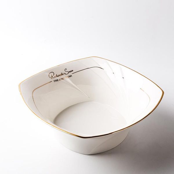 

bowls creative on-glazed white ceramic fine bone china western style fruit salad deep saucer soup noodles vogue gold plated rim bowl
