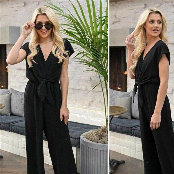 

women womens jumpsuit simple playsuit casual romper wide leg ol ladies summer holiday beach long pants trousers, Black;white