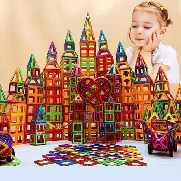 Big Size Brinquedos Magnéticos Ímãs Crianças Buiding Blocks Menina Educacional Menino Conjunto Designer Castelo Avião Carro Criativo Brinquedos Q0723