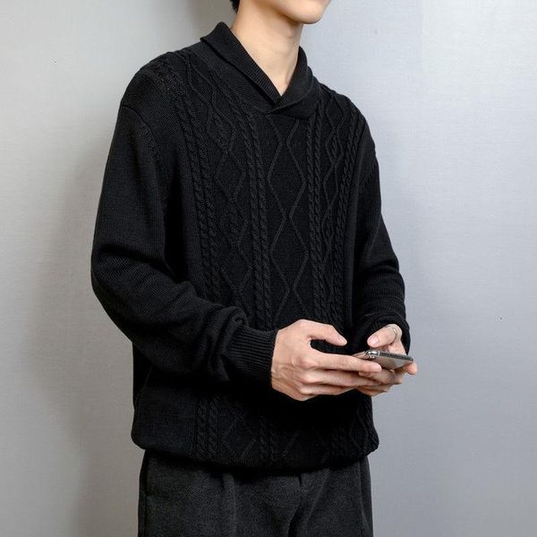 

autumn and winter youth chinese style retro solid color sweater fashion casual v-neck pullover bottoming shirt, White;black