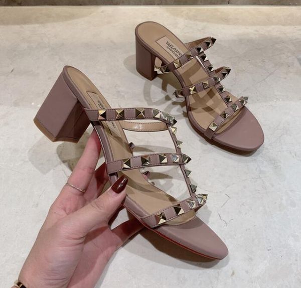 

sandals female brand slippers with high heels and sandals v classical square heel six inches home women's will see 42 sepn, Black