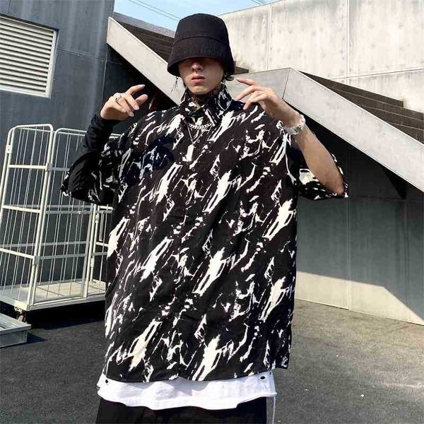 

xiang churong street tie dye printing half sleeve shirt trend, Black