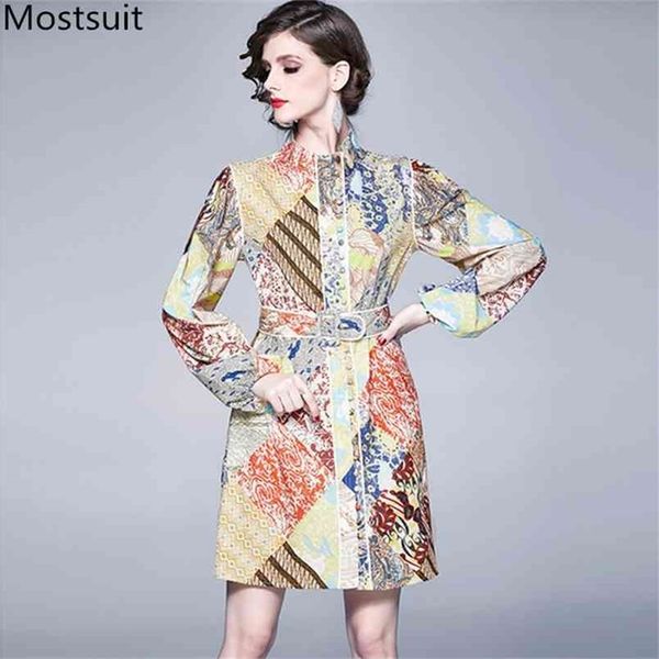 

spring runway fashion printed shirt dress women long sleeve turn-down collar dresses elegant office vintage mini vestidos 210513, Black;gray