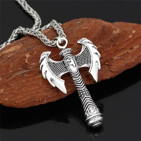 

viking double headed axe men's pendant necklace fashion friendship jewelry gift wholesale drop necklaces, Silver