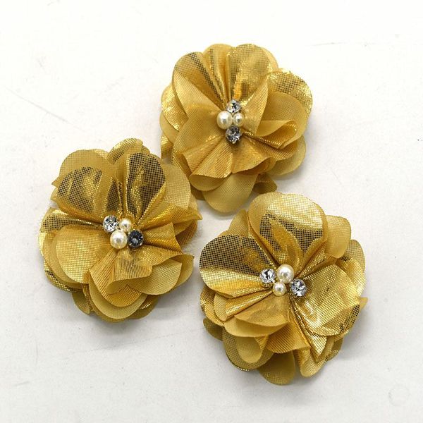 

pcs/lot , 3'' shabby shiny flower chiffon with pearl and rhinestone headband accessories ties, Red;brown