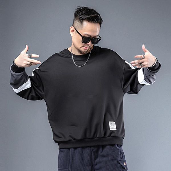 

men's hoodies & sweatshirts solid color loose sweater round neck spring and autumn thin section long-sleeved tide brand overalls class, Black