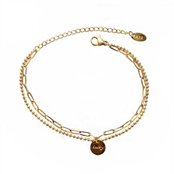 

charm bracelets lucky round brand double chains on hand women stainless steel fashion bracelet fine jewelry wholesale, Golden;silver