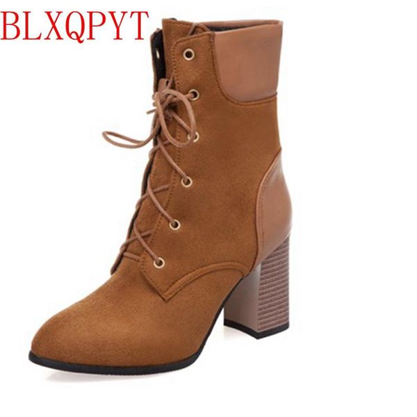 

boots blxqpyt winter 33-48 size round toe buckle for women ankle heels 8cm fashion shoes casual zip snow t9-1, Black