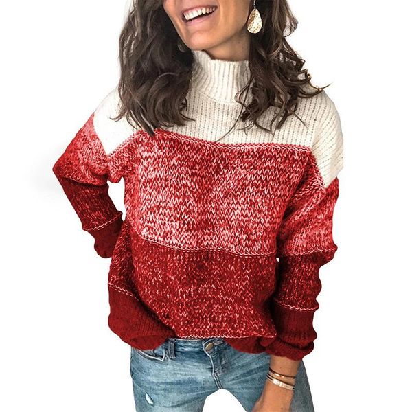 

fashion color-block striped sweater women autumn winter turtleneck long sleeve pullovers jumper loose pull femme casual knitwear women', White;black