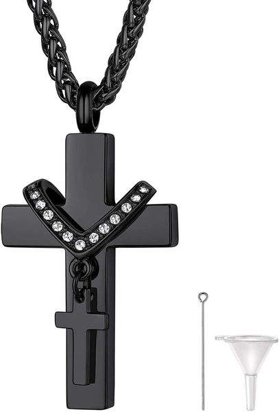 

pendant necklaces stainless steel cross bone ash necklace is a souvenir jewelry suitable for human pet men and women cp497, Silver