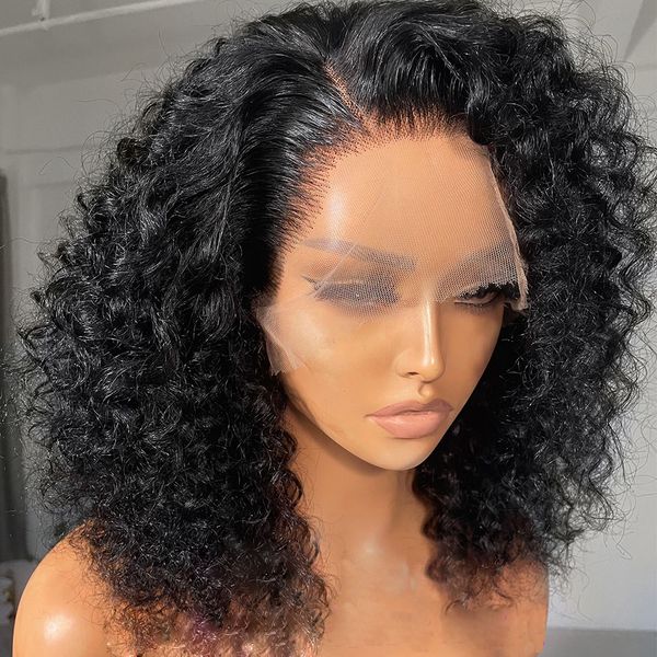 

14 inch blunt short cut bob kinky curly lace front wig for black women with baby hair heat resistant fiber pre plucked glueless daily cospla, Black;brown