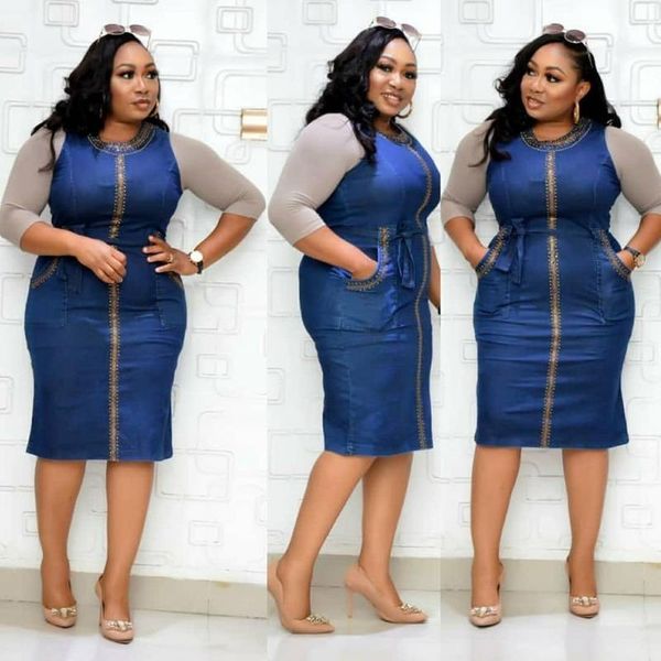 

plus size dashiki african dresses for women denim pencil 2021 elegant sleeveless evening bodycon jeans dress ethnic clothing, Red
