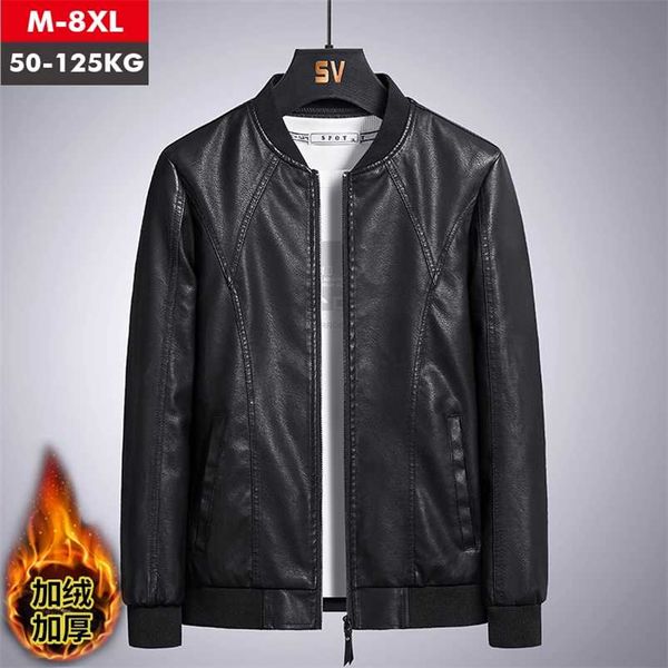 Jaqueta de couro homens inverno fleece moda business casual motocicleta casaco outono inverno windproof preto casacos macho 6xl 7xl 8xl 211111