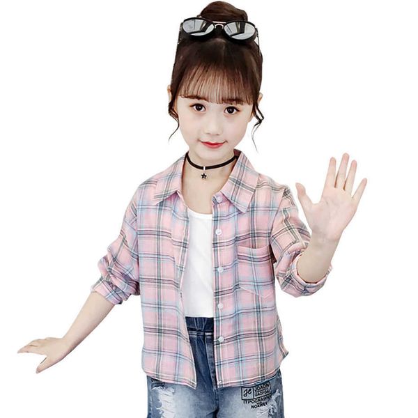 

blouses for girls plaid pattern blouse casual style children's shirts spring autumn clothing 6 8 210528, White;black