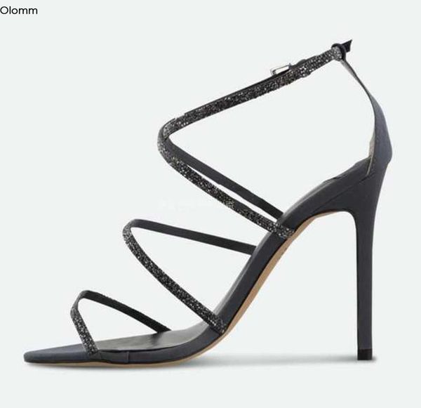 

dress shoes olomm fashion women rhinestone sandals thin high heels open toe gorgeous grey party us plus size 4-.5, Black