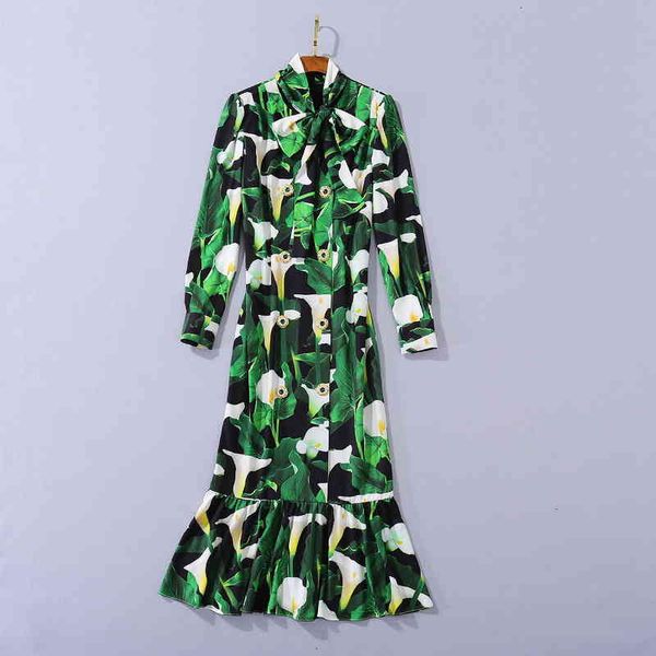 

runway dresses 820 autumn a line long sleeve lapel neck mermaid dress prom fashion flora print panelled beads brand same style sh btel, Black