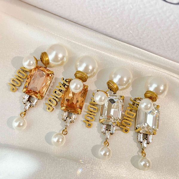 

design jewelry 2021 new letter size pearl brass 925 silver needle earrings