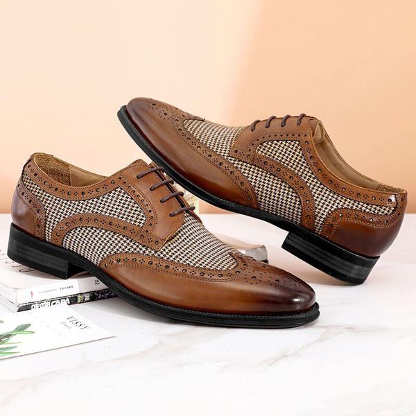 

fashion retro denim cloth comfortable leather shoes men elegance formal dress british gentleman brogue oxfords footwear, Black