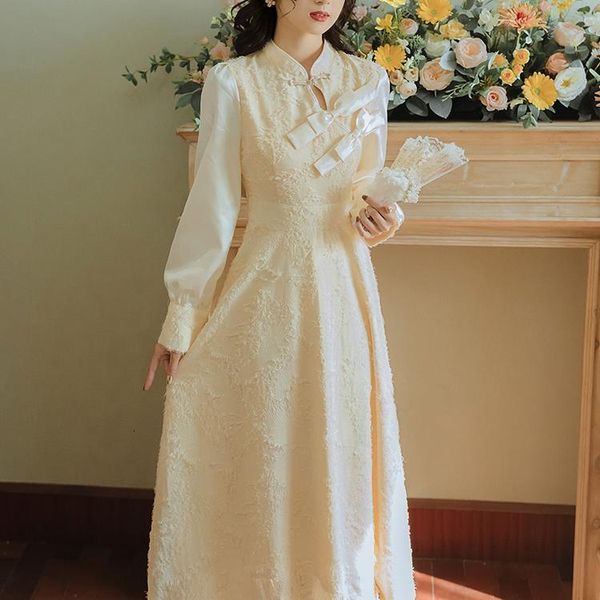 

casual dresses girl bow smooth spring retro slimming temperament ed up as fairy mori style, Black;gray