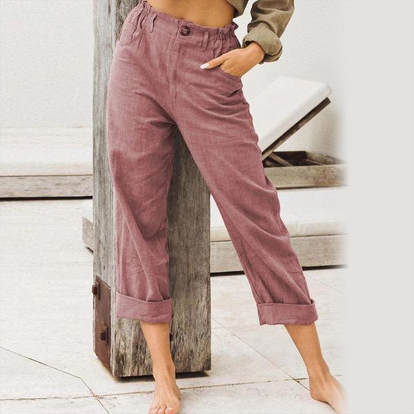 

fashion short casual high waist womens pant pockets cotton linen long straight loose trousers large size, Black;white