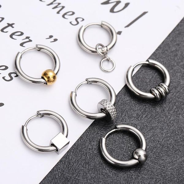 

dangle & chandelier 1piece stainless steel simple earrrings round ear punk men women earrings hip hop street star rock skater boys jewel, Silver
