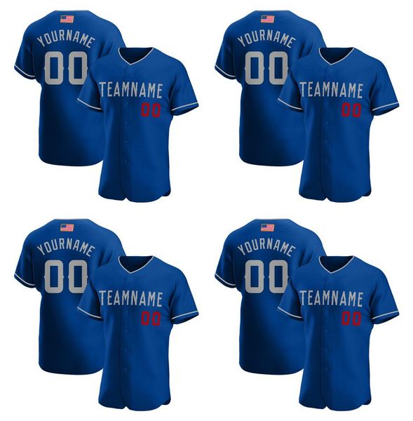 

custom royal gray-red authentic american flag fashion baseball jersey, Blue;black