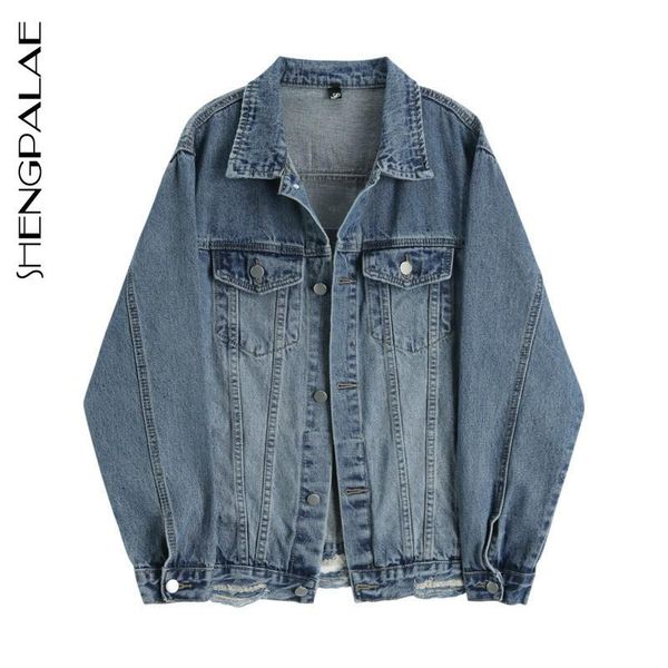 

women's jackets shnegpalae loose fit blue denim holes big size jacket lapel long sleeve women coat fashion tide winter 2021 jz472, Black;brown