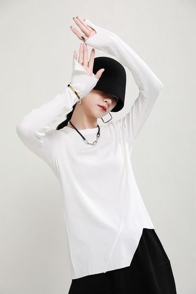 

hoodies msxu woman knitted or crocheted strain around the neck female bottom shirt autumn and irregular winter interior wear bottoming, Black