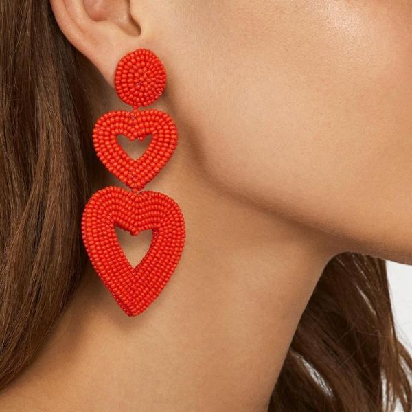 

dangle & chandelier lady heart bead handmade drop earrings for women wedding trendy bohemian girls party gift statement earring jewelry, Silver