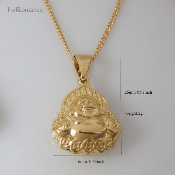 

foromance/- yellow gold gp 18" circle link chain necklace & three styles smiling maitreya buddha buddhism pendant necklaces, Silver