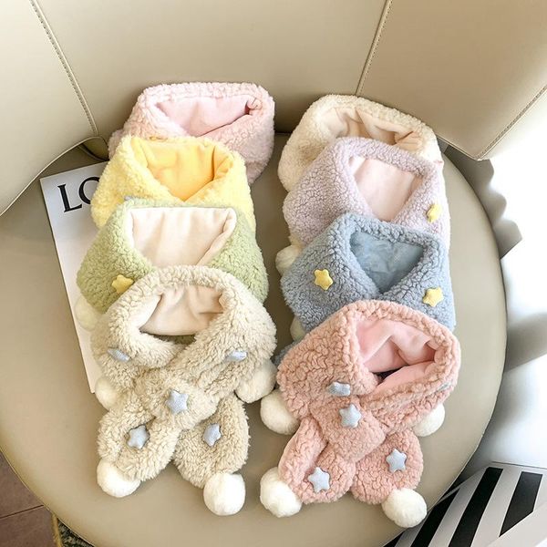 

scarves children's scarf winter plush cartoon star boys and girls children warm bib imitation hair baby 70*10cm, Blue;gray