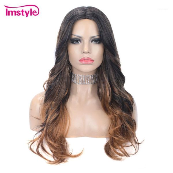 

imstyle ombre black brown wig blonde synthetic wigs for women wavy cosplay natural middle part heat resistant fiber1
