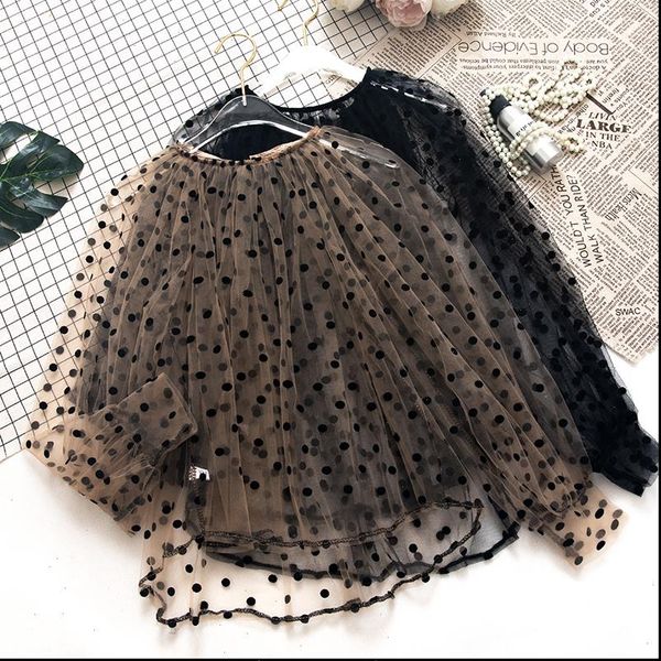 

o neck lantern sleeve pullover women shirts embroidery polka dot voile basic shirt elegant lady mesh gauze tulle blouse, White