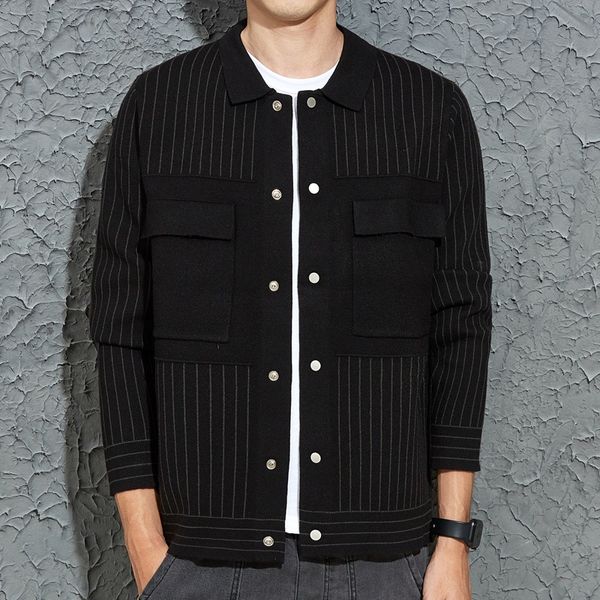 

spring 2021 knitted jacket men's casual loose cardigan trend handsome, Black;brown
