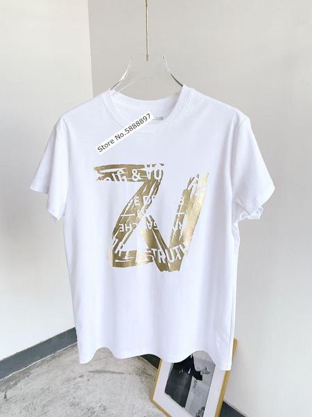 

women's t-shirt golden letter printed women 100% cotton short sleeve o-neck tees summer 2021, White