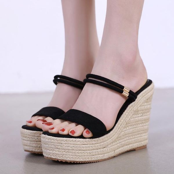 

sandals pu leather high heels women platform slippers shoes, Black