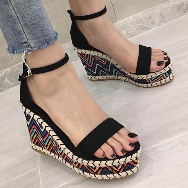 

sandals women wedges high heels open toe femme platform casual shoes summer color pumps ladies sandalia feminina, Black