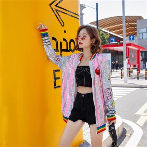 

spring and autumn women's sequined cartoon jacket korean version loose fashion trend long sleeve all-match jackets, Black;brown