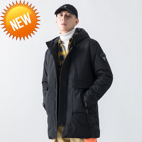 

winter new jacket men ins trend hooded simple casual waterproof cotton thick warm long parkas, Black