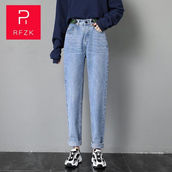 

women's jeans rfzk vintage harem pants casual plus size boyfriend jean high waist loose slouchy pockets denim trousers, Blue