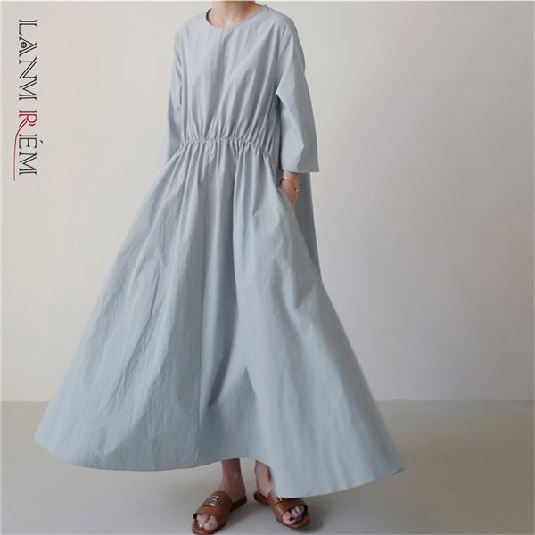

summer dress loose large size round neck high waist three quarter sleeve dresses female elegant clothing 2h200 210507, Black;gray