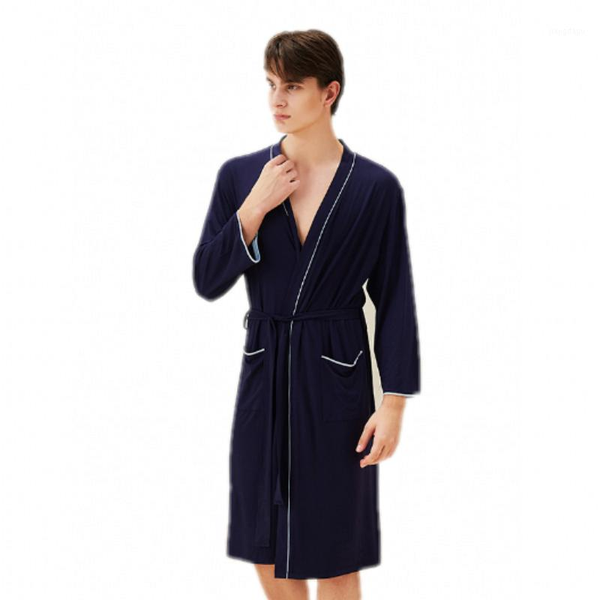 

men's sleepwear 2021 spring autumn cotton bathrobes men kimono robes male casual bathrobe couples long sleeve v-neck collar home with b, Black;brown