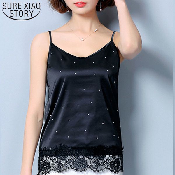 

polka dot lace stitching plus size summer cool vest and blouse women 3428 50 210417, White