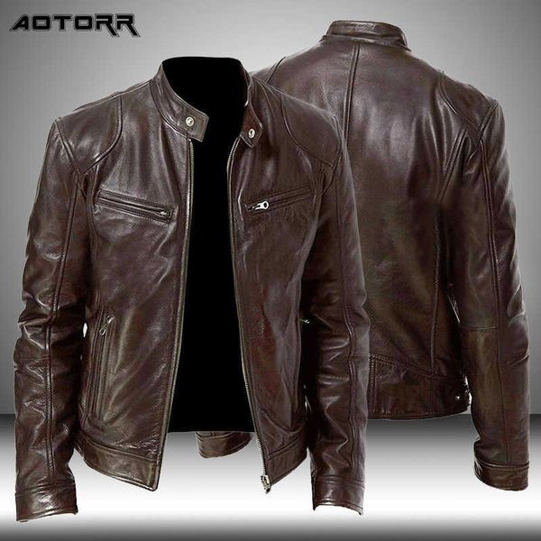 

mens winter leather jacket autumn fashion vintage pu leather coats men motorcycle jackets casual jacket men 210928, Black