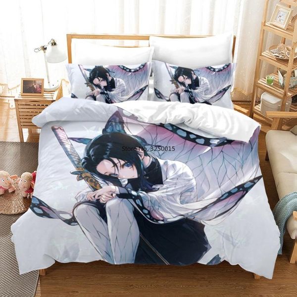 

bedding sets demon slayer anime duvet cover set kochou shinobu girls bed with pillowcase single double full  microfiber
