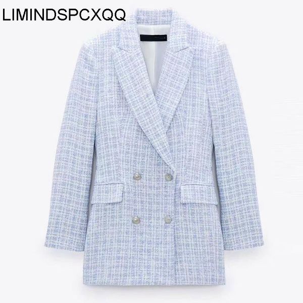 

women's suits & blazers 2021 spring autumn women vintage plaid tweed blazer coat chic button office lady suit jacket casual outwear fe, White;black