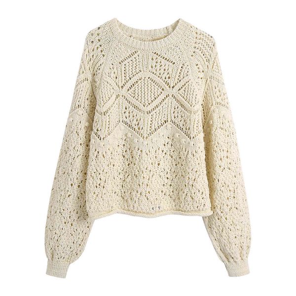 

hollow out elegant sweater women 2021 o-neck fashion casual outwear female vintage chic solid sweaters lady y1110, White;black