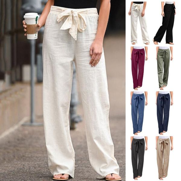 

women's pants & capris white linen grande taille for women large en bas loose straight pocket casual plus size trouser 21624, Black;white