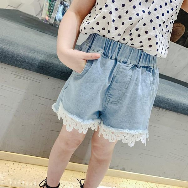 

shorts 2021 summer kids girls wild lace denim baby girl straight cute nice soft, Black