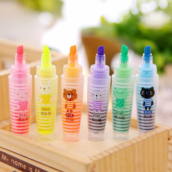 

highlighters 6 pcs / set novelty cartoon animals highlighter fluorescent pen markers gift stationery fvd, Black;red